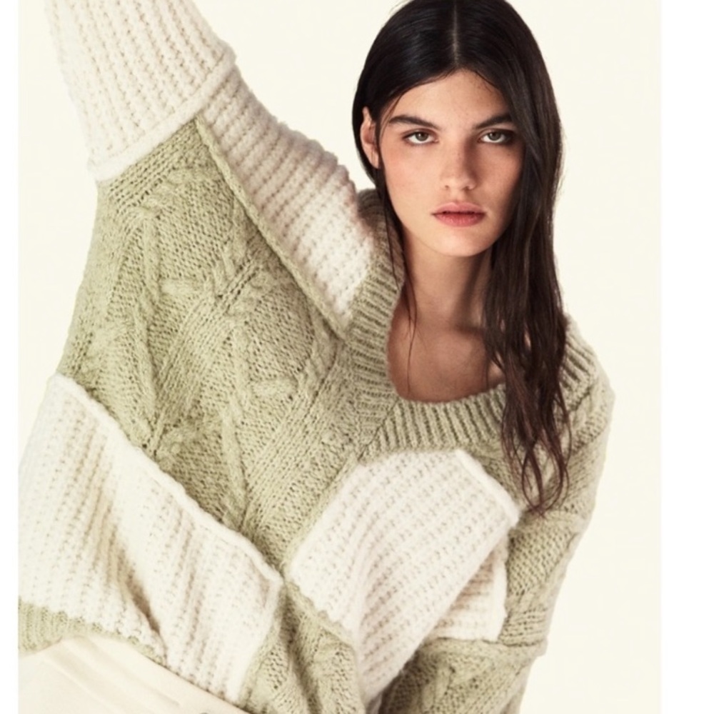 Zara Chunky Knit Color Block Sweater Size Small - image 1